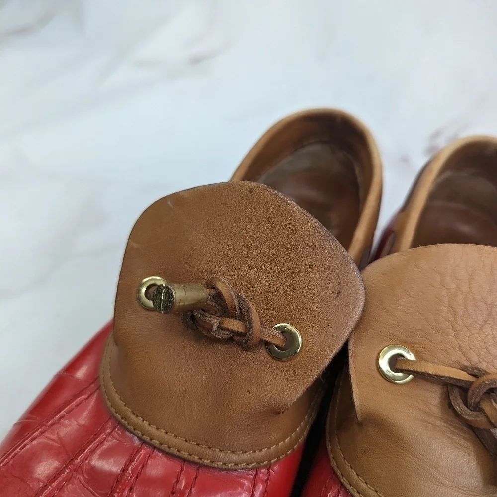 Tory Burch Loafer Women 9 39 Red Bean Boot Wellie Slip On Shoe Leather Rain Boat